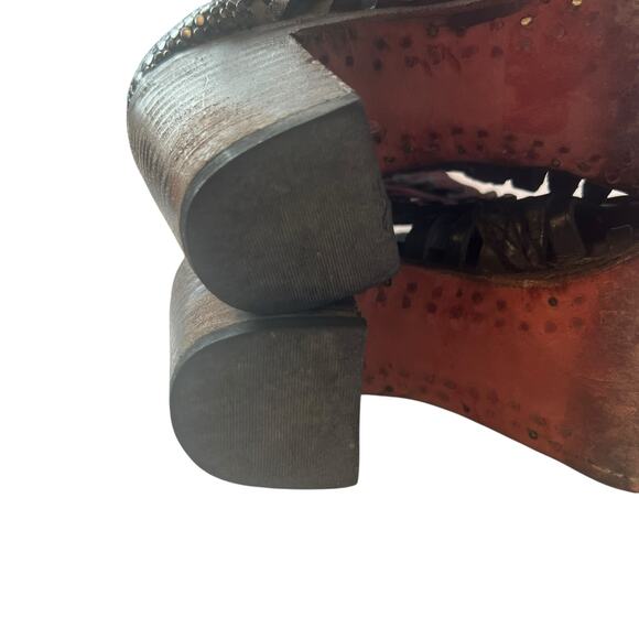 Freebird Bela Black Leather Peep Toe Heeled Sandals Size 7 - Picture 13 of 15